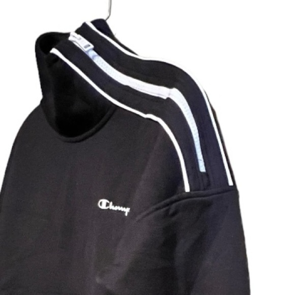 Champion Pullover Black Sweatshirt with Zipper at Neck - Picture 3 of 7